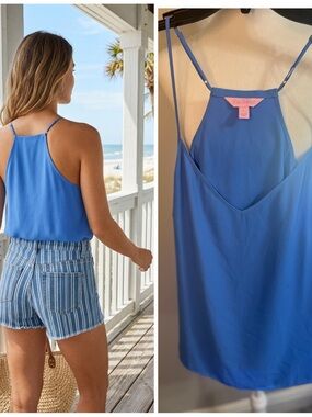 Lilly Pulitzer Dusk Tank Top Dark Blue Large Adjustable Straps V Neck